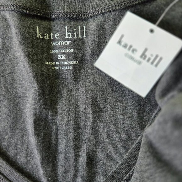 NWT KATE HILL Heathered Gray V Neck Long Sleeve 3X - Picture 2 of 2